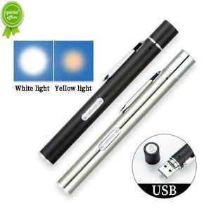 Nouveau Mini stylo LED lampe de poche médicale double Source de lumière en acier inoxydable USB construit Rechargeable Flash lumière cadeau fournitures