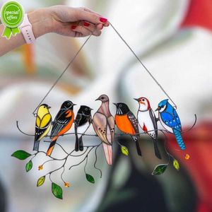 Nouveau Mini Pendentif Vitrail Fenêtre En Verre Tentures Acrylique Tenture Oiseaux Colorés Décor Chambre Accessoires Décor Scandinave Mot