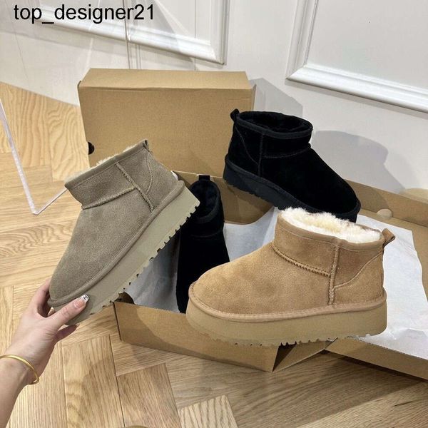 Nueva Mini Plataforma Bota Diseñador Mujer Invierno Tobillo Australia Arena Mostaza Semilla Botas de nieve Piel de oveja Piel de vaca Invierno australiano Cálido Tasman botines para mujer para hombre