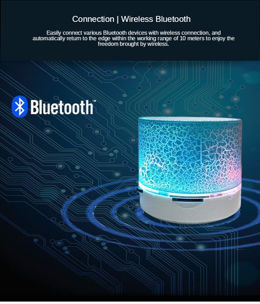 Nouveau Mini haut-parleur Bluetooth portable Car Audio A9 Dazzling Crack LED Haut-parleur sans fil Subwoofer Haut-parleurs Carte TF Chargement USB 2023