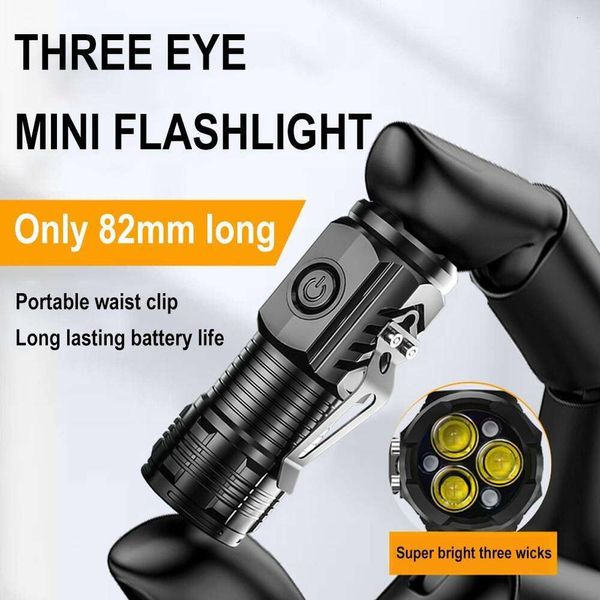 Nouveau Mini lampe de poche Portable lampes de poche LED, Lumens élevés, éclairage Rechargeable à trois yeux, longue portée pour l'extérieur