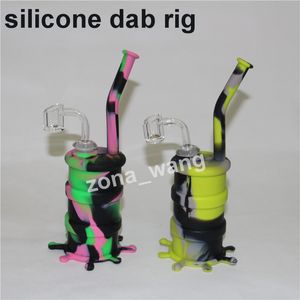 narguilés Nouveau Mini Silicone Bong Conduites D'eau Bongs En Verre À Base De Plantes Dab Oil Rig Coloré avec Banger De Quartz De 4mm