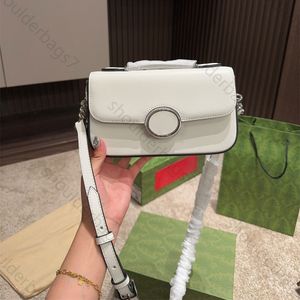 nieuwe mini stevige leren schoudertas designer klassiek zwart glad palladium-getinte hardware dubbele letter crossbody tassen witte handtas afneembare riem push-lock