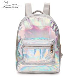 Mini sacs de voyage argent laser femmes filles sac à bandoulière en cuir PU école sac à dos Y201224