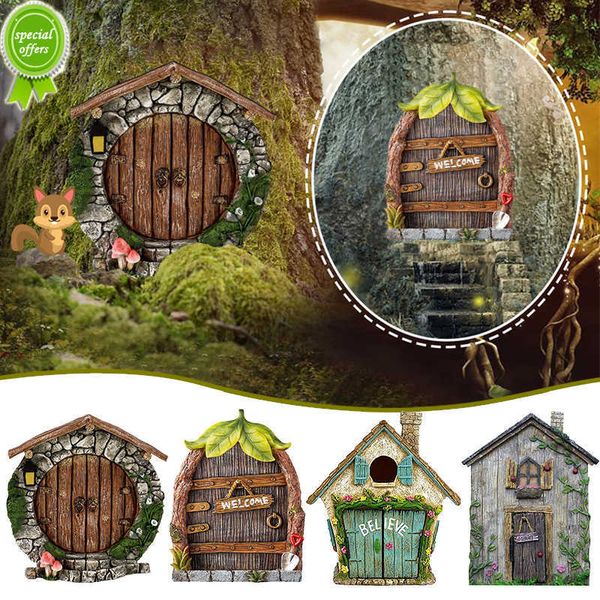 Figurines miniatures de porte Gnome féerique, elfe, maison en bois, fenêtre de jardin, porte d'art, Sculpture d'arbre, ornement, décor extérieur, nouvelle collection
