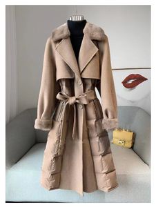 nouveau manteau de laine à col de vison version féminine européenne de l'automne et de l'hiver manteau en nylon double face vers le bas long trench-coat 2023