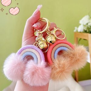 Nieuwe mink haarbal regenboogwolken sleutelhanger voor vrouwen boho handgemaakte sleutelhanger tas charme auto mobiele telefoon hangende hanger ornamenten