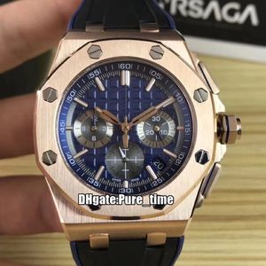 Nieuwe Miyota Quartz Chronograph Mens Watch Stopwatch 26480TI OO A027CA 01 Blue Dial Rose Gold Case Rubber Strap Sport Watches 42 mm W270W