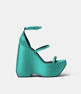 nouveau modèle classique chaussures pour femmes européennes talon épais sandales à la mode talons ultra hauts Strass avec chaussures de banquet en soie Bandage décoration cuir