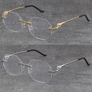 Nuevo modelo Diseñador Lente con corte de diamante Marcos cuadrados sin montura de metal Gafas para mujer Serie Leopard Marco óptico Oro de 18 quilates Hombre y Fema2807