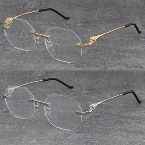 Nieuw modelontwerper Diamantgeslepen lens Metaal Randloze vierkante monturen Damesbrillen Leopard-serie Optisch frame 18K goud mannelijk en fema257i