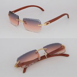 Nuevo modelo de gafas de sol sin montura cuadradas de diseñador para mujer 8200757 Gafas de sol de madera originales Gafas de sol de madera con corte de diamante masculino y femenino de lujo Caliente