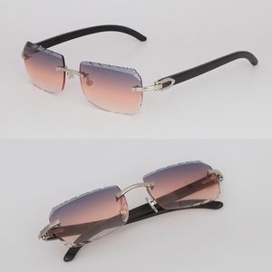 Nouveau modèle Designer Square Lunettes de soleil sans monture pour femme Lunettes de soleil originales en corne de buffle noir Modèle de luxe homme et femme diamant Cut Lunettes de soleil Taille chaude 58