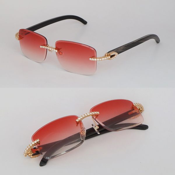 Nouveau modèle lunettes à la main réglage de luxe Moissanite diamant serti lunettes de soleil pour hommes femmes original marbré noir corne de buffle jantes diamant coupe lunettes de soleil