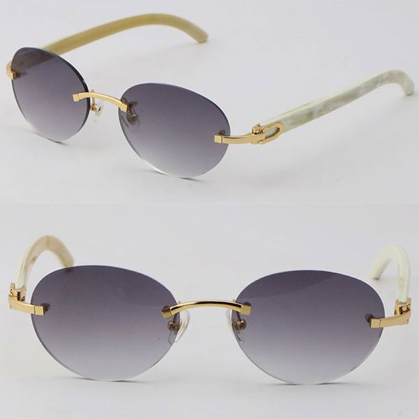 Nouveau modèle de luxe blanc véritable corne naturelle métal lunettes de soleil sans monture femme conception modèle classique lunettes de soleil homme mode or 18 carats rond adumbral taille du cadre: 54