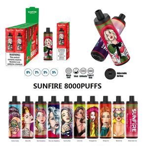 Nouveau modèle Sunfire 8000 Puffs Barres de vape jetables Mod de fumer vert 18ml Préfaisé 600mAh Dispositif Ecigarette Airflow Airflow 0% 2% 5% par Aierbota