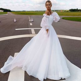 Nuevo vestido de novia moderno de novia 2024 Pliegues sin tirantes Mangas desmontables Organza Una línea Vestidos de novia Boho Vestidos Noiva Robe De Mariage