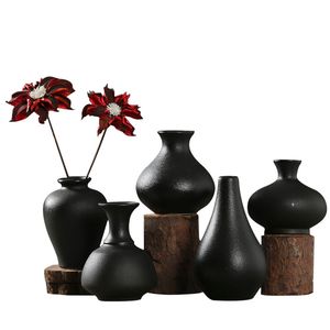 Moderne keramische vaas Creatieve zwarte tafelvazen ​​Thydroponische containers bloempot woning decor ambachten bruiloft decoratie