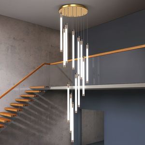 Nouveau lustre moderne Lampes pour escalier de luxe dimmable LED bande lumineuse salon hall or lampe suspendue grand éclairage de foyer