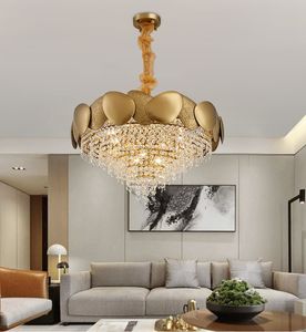 Nieuwe Moderne Kroonluchter Verlichting voor Woonkamer Luxe Gepolijst Staal Gouden LED Crystal Light Fixtures Dining Room Hanging Lampen