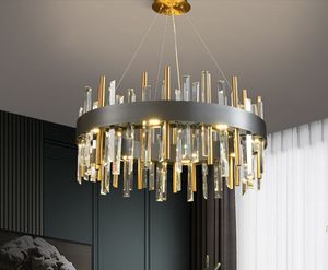 Lustre moderne éclairage pour salon rond or/noir cristal luminaires salle à manger chambre led cristal