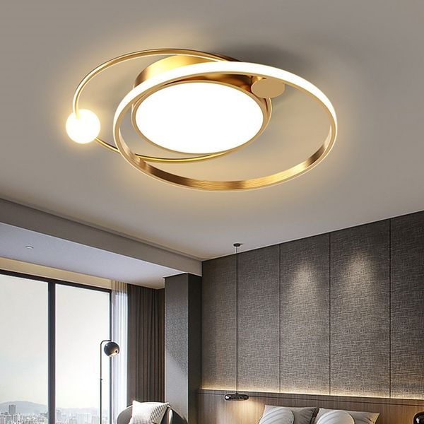 Nouveau lustre Led moderne pour chambre salon cuisine étude plafonnier anneau rond or conception Simple télécommande lumière