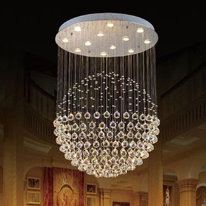 Nuevos candelabros de cristal LED K9 modernos, lámpara colgante de cristal, lámpara de araña, lámpara de techo con bola transparente, 301w