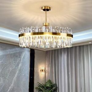 Nouveau LED moderne K9 cristal suspension nordique or rond lustres chambre salon plafonniers