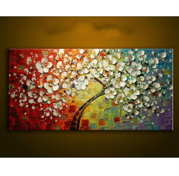 Nouvelle peinture à l'huile moderne sur toile couteau à palette coloré grandes fleurs peintures maison salon décor mur Art photo 7917614