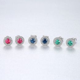 Nieuwe moderne stijl gekleurde edelsteen ronde Design Stud-oorbellen microset glanzende zirkoon dames S925 zilveren oorbellen luxe sieraden geschenkaccessoires