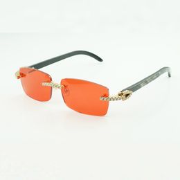 Nouvelles lunettes de soleil en diamant moissanite 3524012 avec cornes de buffle texturées noires naturelles et lentilles de 56 mm