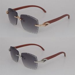 Nuevo conjunto de diamantes Moissanite Gafas de sol para mujeres Man Wood Originales Mujeres sin borde de soldado Piedras grandes 2 5 quilates Diamante C decorat230w