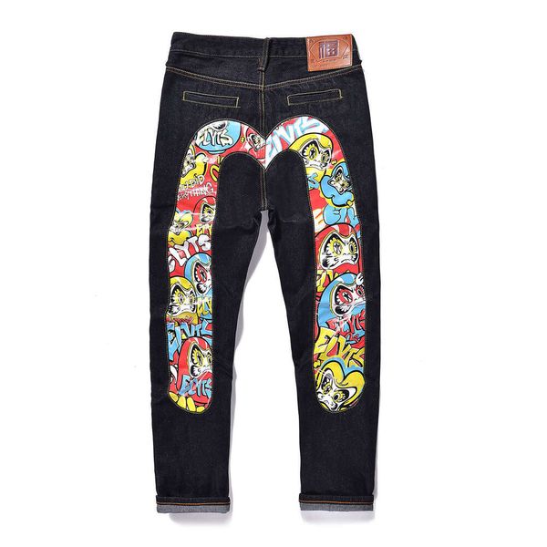 New Moling Fushen Jean, hommes et femmes Big M marque imprimées pantalons longs noir lâches, grande taille 343945