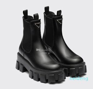 Nuevo Monolith polaco Tobillo de cuero Botas Chelsea Plataforma Cuñas Slip-on Punta redonda Tacones en bloque Botines planos Diseñador de lujo para mujer Calzado de fábrica