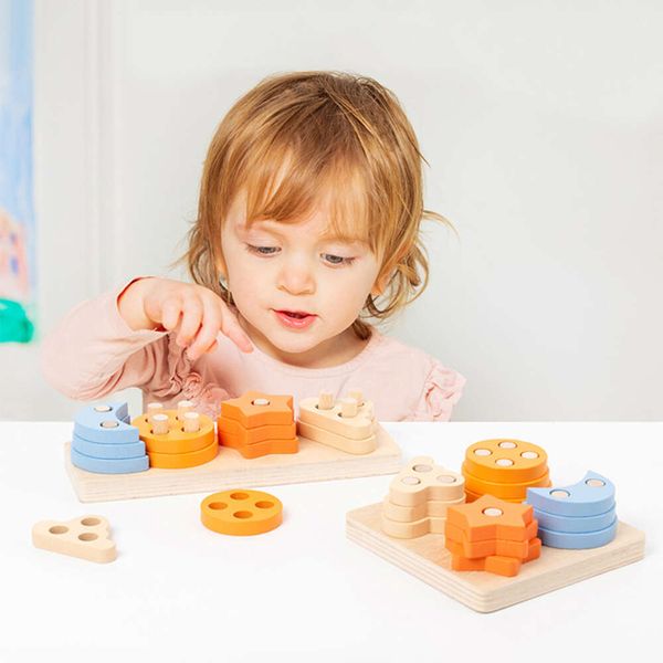 Nouveau Montessori en bois pour enfants enfants tri et empilage forme couleur correspondant jeux de Puzzle 3D jouets éducatifs pour