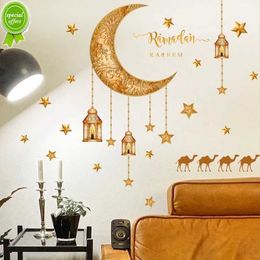 Nouvelle Lune Étoile Ramadan Stickers Muraux Lanterne Ornement DIY Sticker Mural Eid Mubarak Décoration Pour La Maison 2023 Musulman Ramadan Kareem Cadeau