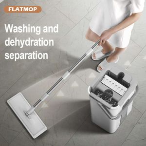 Nieuwe Mops Magic Vloermop Knijpmop Met Emmer Platte Emmer Roterende Mop Voor Wassen Vloerreiniging Huis Thuis Schoner Gemakkelijk Mops