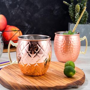 Nouveau Moscou Mule Tasses en acier inoxydable Tasse de bière en acier inoxydable Rose Gold Argent Cuivre Tasse plaquée Boire Boissons Boissons Boissons Verre Cocktail Glass EWB7945