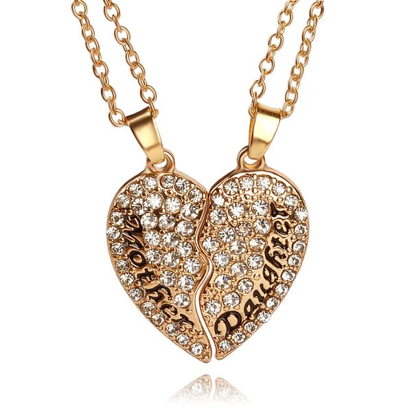 Nouvelle fête des mères ensemble de bijoux cristal blanc strass coeur mère et fille lettrage pendentif collier pour fille femmes bijoux de mode