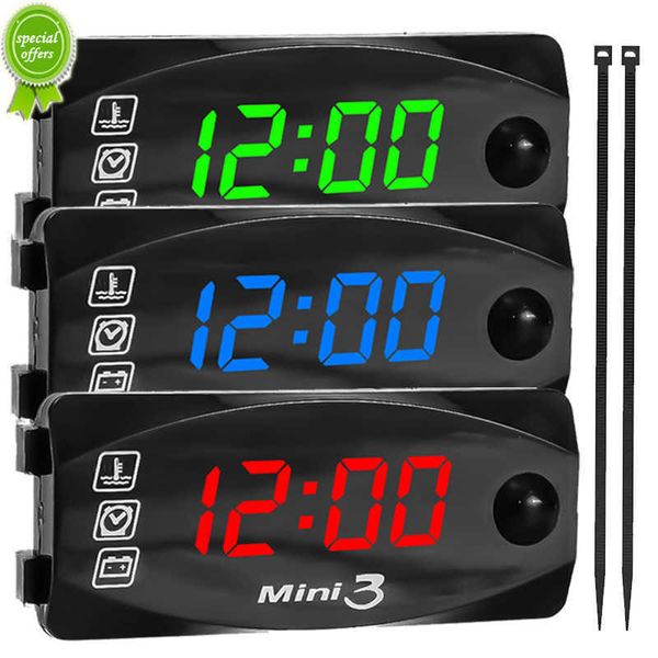 Nueva motocicleta 3 en 1 voltímetro reloj electrónico IP67 impermeable a prueba de polvo termómetro LED pantalla Digital reloj electrónico