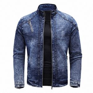 Nouvelle veste en jean de moto hommes rétro fermetures à glissière col montant manteaux en denim hommes Cott Slim Fit veste en jean Moto Biker vêtements d'extérieur Z3i9 #