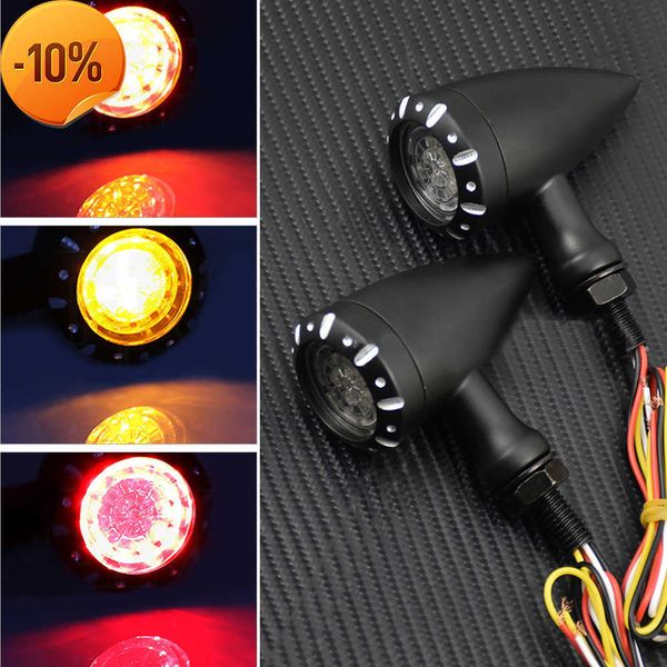 Nueva motocicleta intermitente LED señales de giro luz intermitente de freno 12V para Harley Chopper Cruiser Bobber Cafe Racer luz indicadora negra