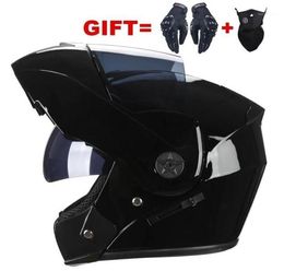 Nieuwe Motorhelm Flip Up Helmen Mannen Vrouwen Dual Vizier Dubbele Lens Motor Fietsen Motorhelm Casque Gift Handschoen Mask14787211