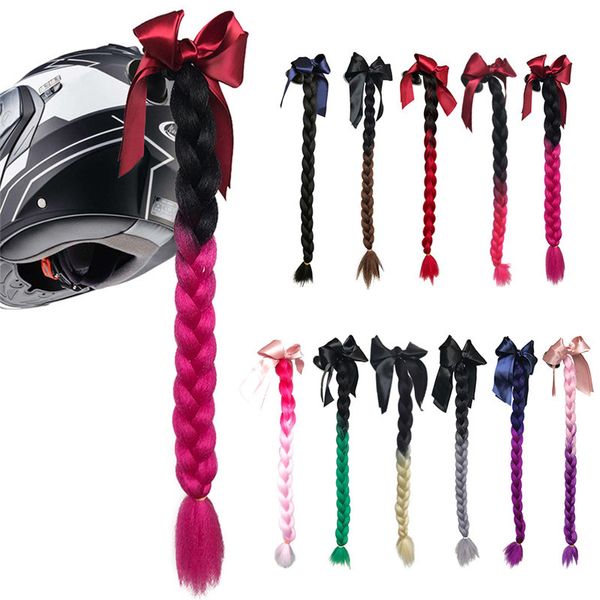 Nuevo Casco de motocicleta para mujer, peluca con trenzas para cascos de moto, 11 colores, cola de caballo con lazo de ventosa