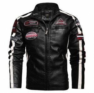 Nouvelle veste de moto pour hommes en automne / hiver Fi Veste d'aviateur brodée en cuir décontractée en hiver Veet Pu Jacke 79Tf #