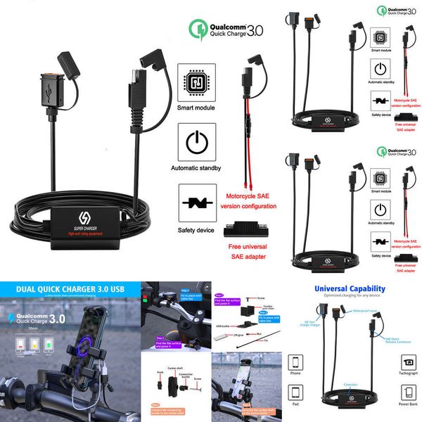 Nuevo adaptador de motocicleta para el adaptador de cable USB CARGO RÁPIDO ENCUENTRO DESCONEXIÓN QC3.0 CARGA RÁPIDA CARGA PARA TELÉFONO GPS ACCESORY