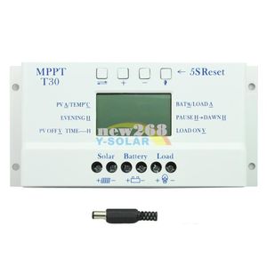 Freeshipping NIEUW MPPT T30 Solar Controller LCD Display CE CEER GECERTIFICEERD LICHT EN DUAL TIMER CONTROLESPAGE SETBARE 30A 12V 24V Auto Work