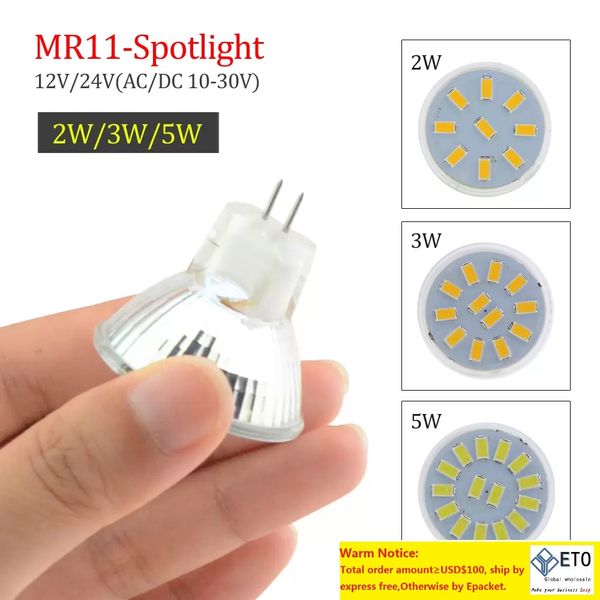 Nouvelle ampoule MR11 Ligh 9leds 2W Lampada 12pcs 3W lampe 5W GU4 ACDC 12V 24V BORBE VERRE LED BALBE