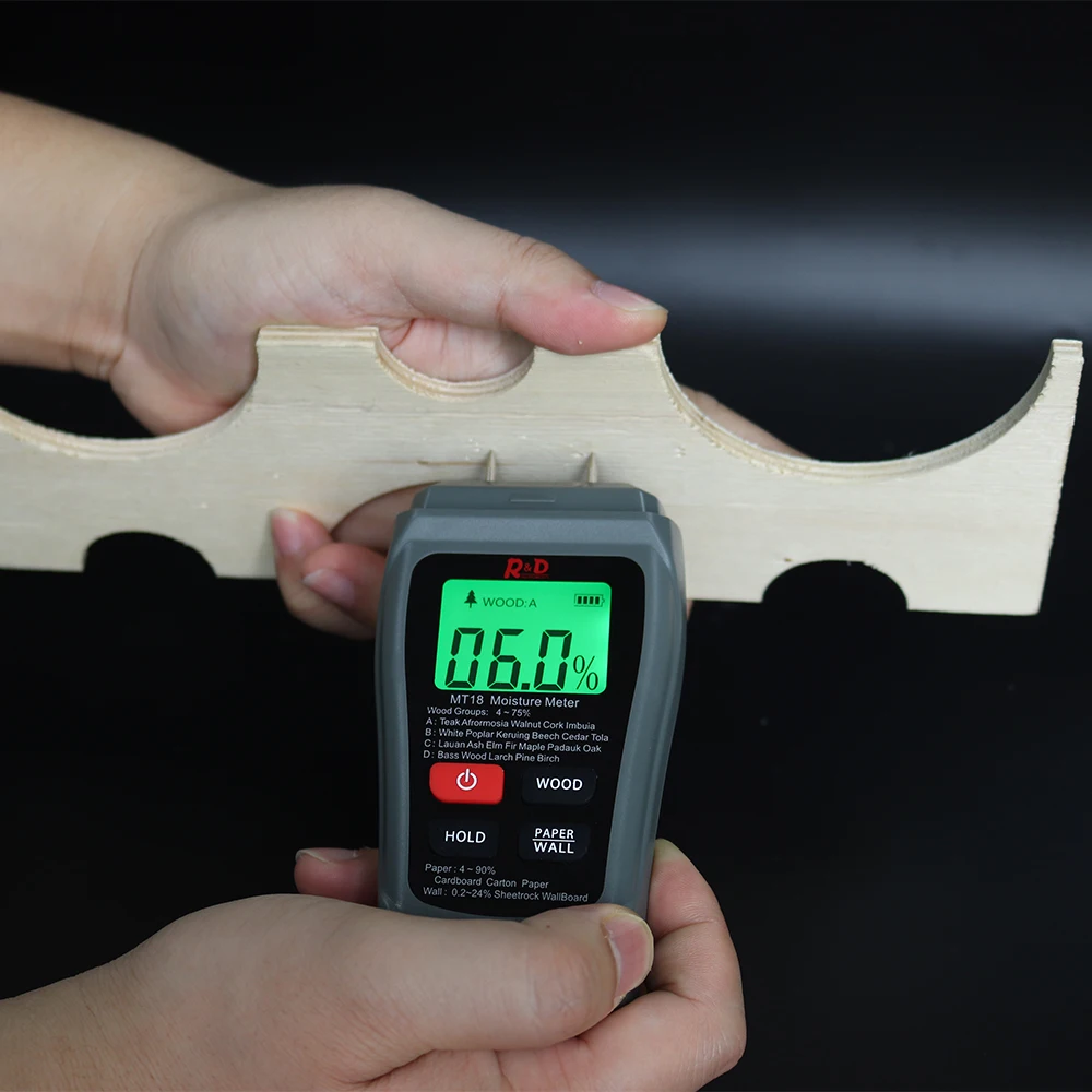 Nouveau MT-18 Gray 0-99,9% Deux broches en bois numérique Mydrat Mydat Paper Humidité Tester Hygromètre Dectecteur