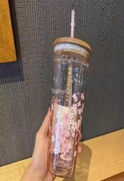 NOUVEAU!!!Tasses Pink Sakura Verre de grande capacité d'accompagnement avec des tasses de paille1688784